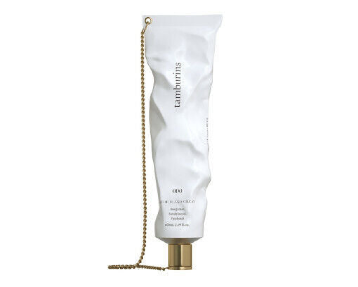 A 30ml tube of TAMBURINS Chain Hand Cream with a luxurious gold chain design.