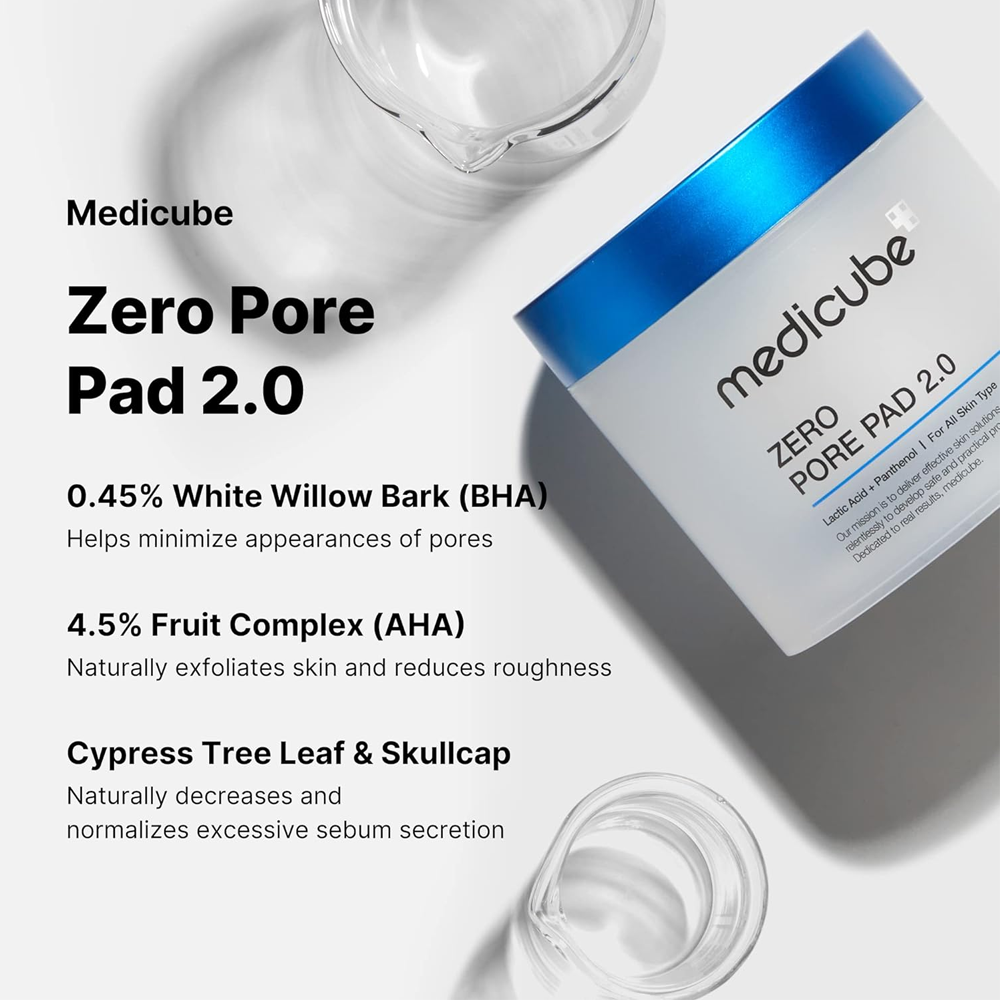 'MEDICUBE Zero Pore Pad 20g' - A 20g container of MEDICUBE Zero Pore Pad 2.0, featuring 70 pads for effective skincare treatment.