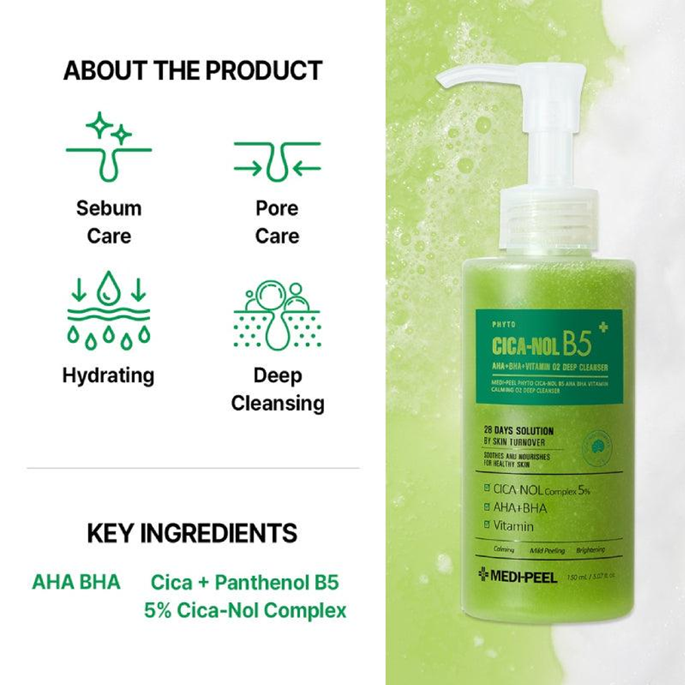 MEDI-PEEL Phyto Cica-nol B5 AHA BHA Vitamin Calming O2 Deep Cleanser 150ml - DODOSKIN