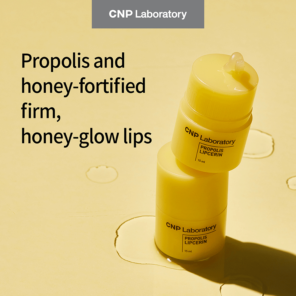 5ml CNP Laboratory Propolis Lipcerin in a clear bottle with yellow label.