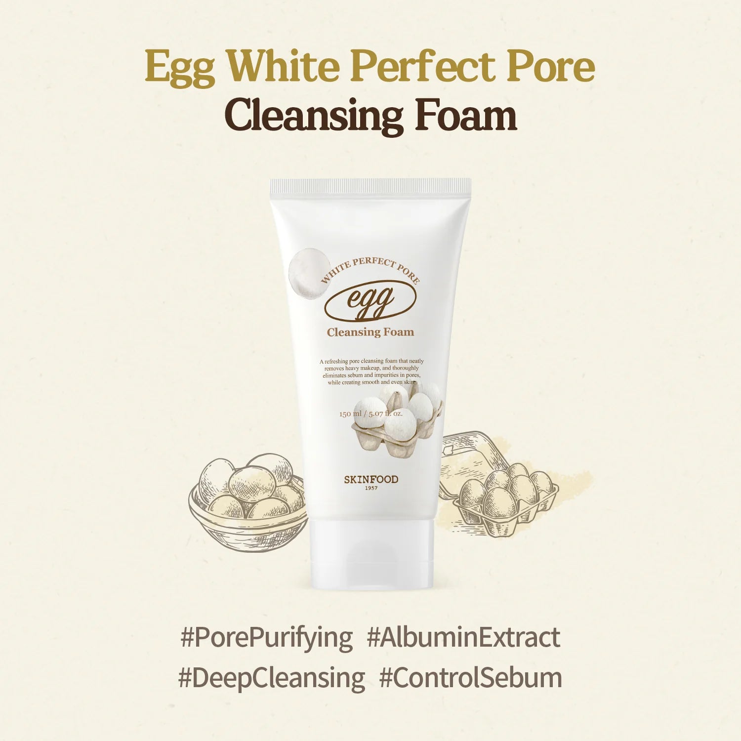 (Mhark) SKINFOOD Egg White Perfect Pore Cleansing Foam 150ml - DODOSKIN