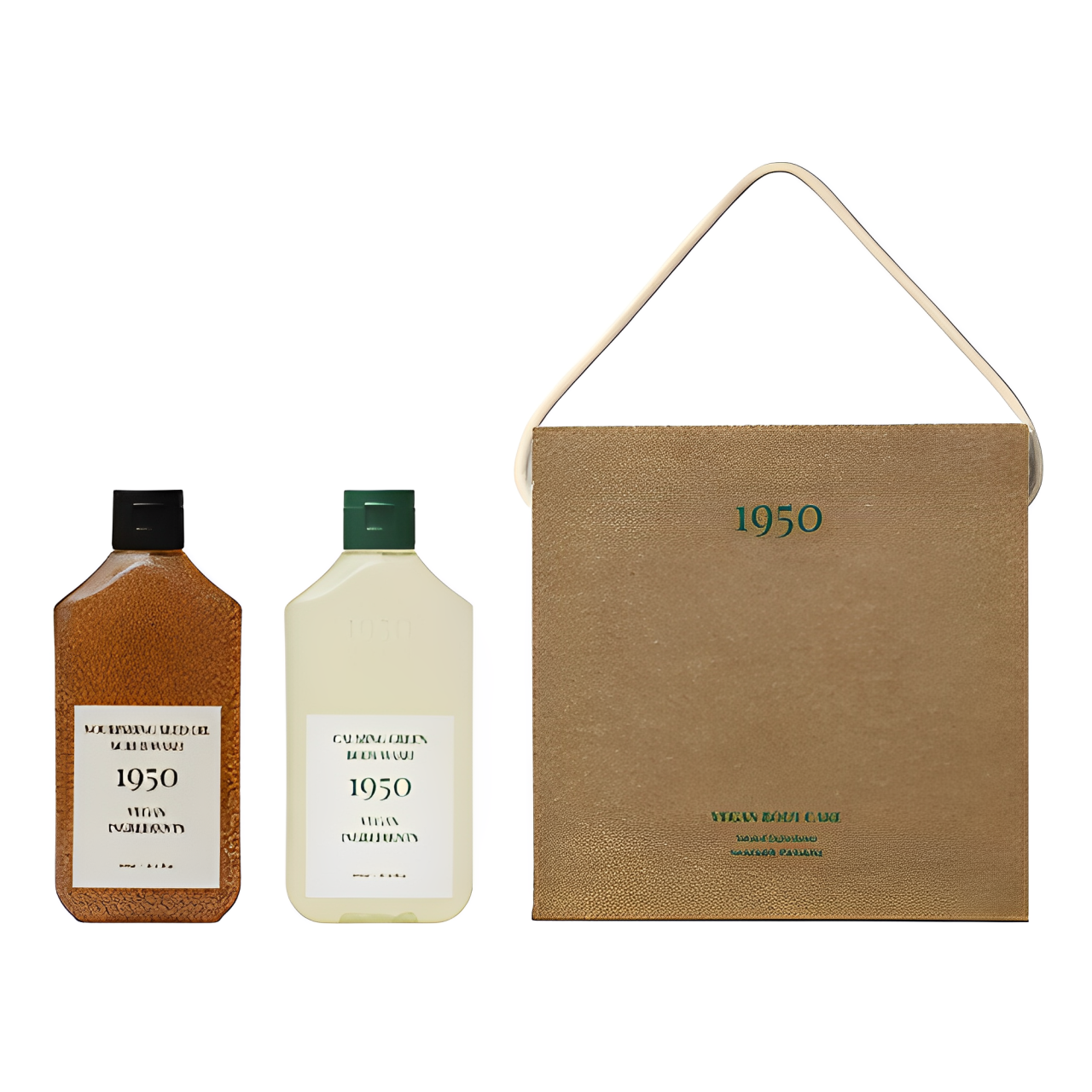 A 1950 Jeju Body Wash and Scrub Duo Set, featuring elegant packaging and natural ingredients for a refreshing cleanse.