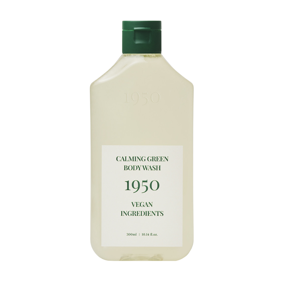 Calming green body wash from 1950 Jeju, 300ml bottle, designed for a soothing and refreshing bathing experience.