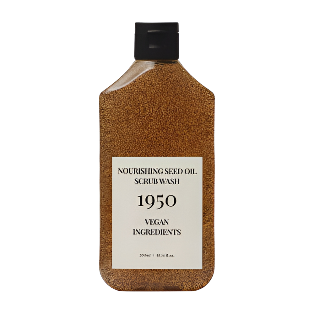 1950 Jeju Nourishing Seed Oil Scrub Wash, 300ml, crafted to provide gentle exfoliation and deep nourishment for the skin.