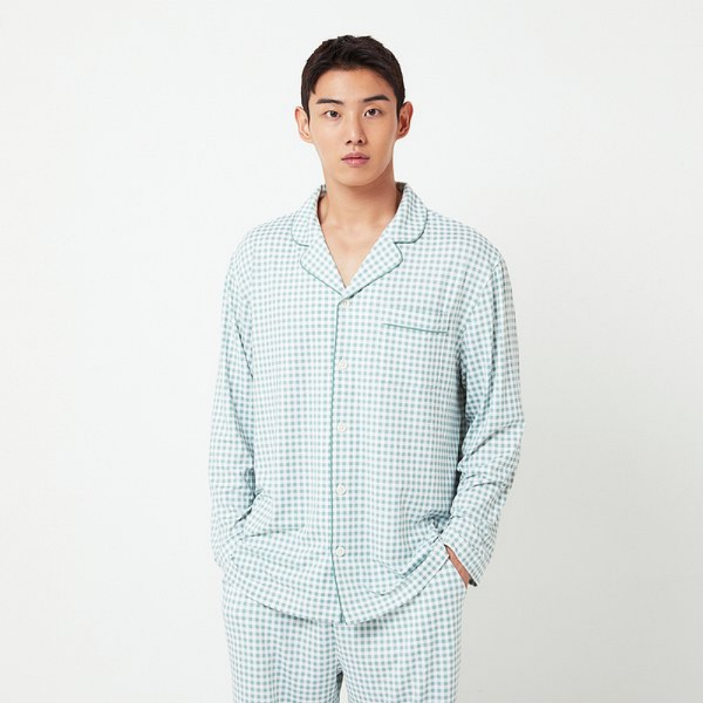 DODO PARTNERS Men's Soft Peach Skin Check Pajama Set (4 Colors)