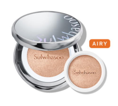 Compact powder by Sulwhasoo Perfecting Cushion Airy, 15g, includes original and refill choices.