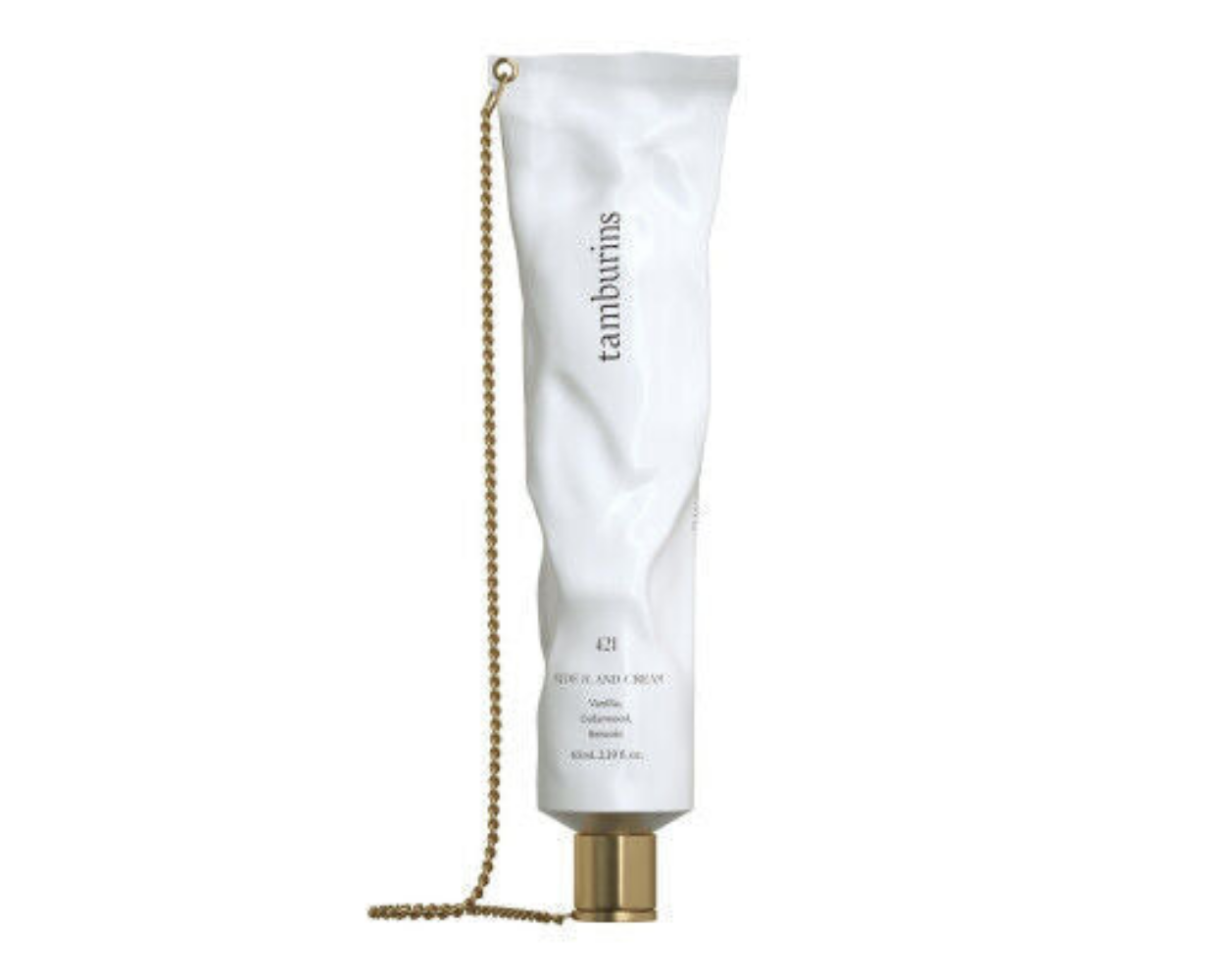 Luxurious TAMBURINS Chain Hand Cream in a 30ml tube with a gold chain detail.