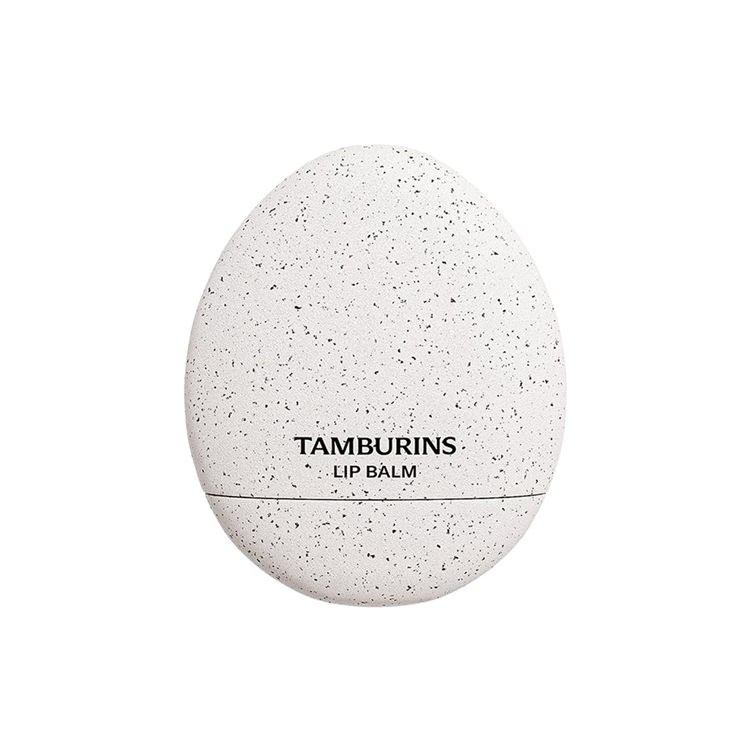 White egg-shaped lip balm container with 'TAMBURINS Egg Lip Balm' label from Palermo.