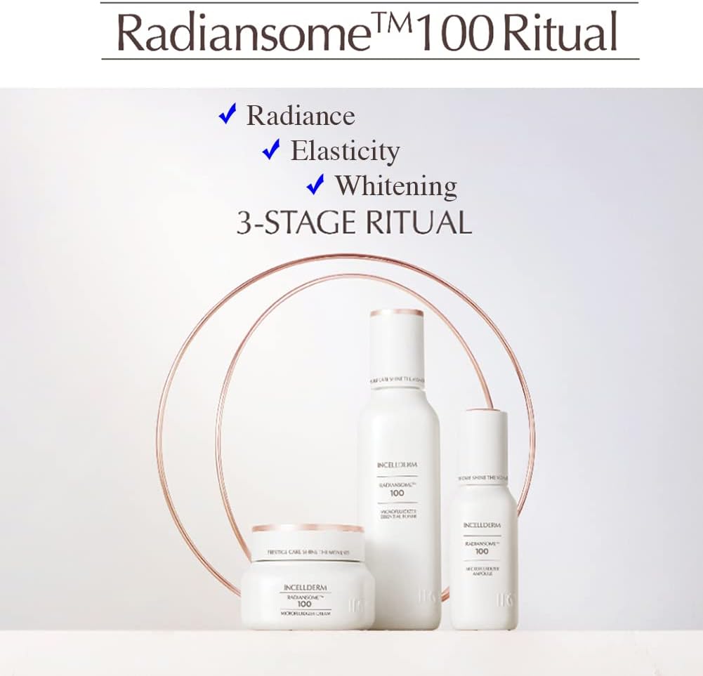 Clear 100ml bottle of INCELLDERM Radiansome100 microfluidizer Essential Toner.