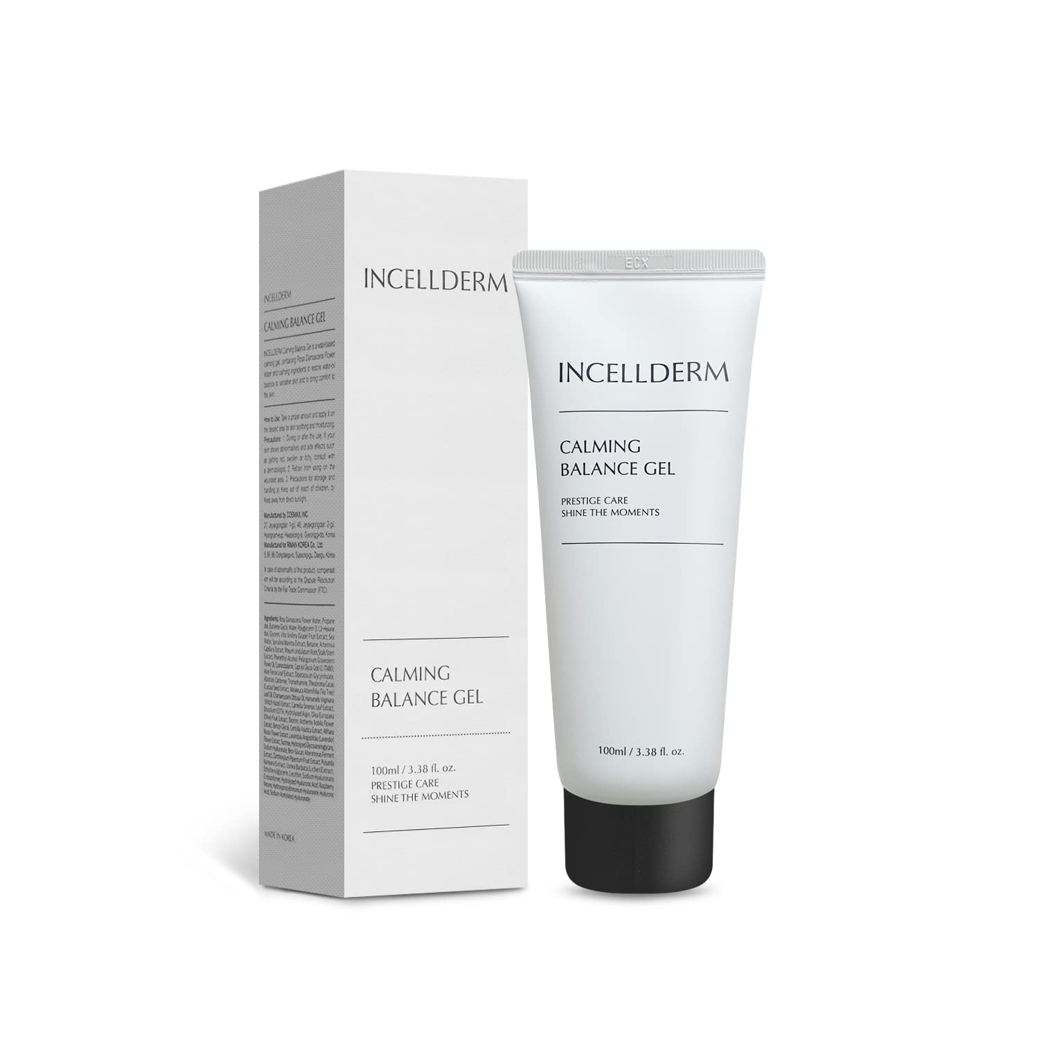 A 100ml bottle of INCELLDERM Calming Balance Gel, designed to soothe and balance the skin.