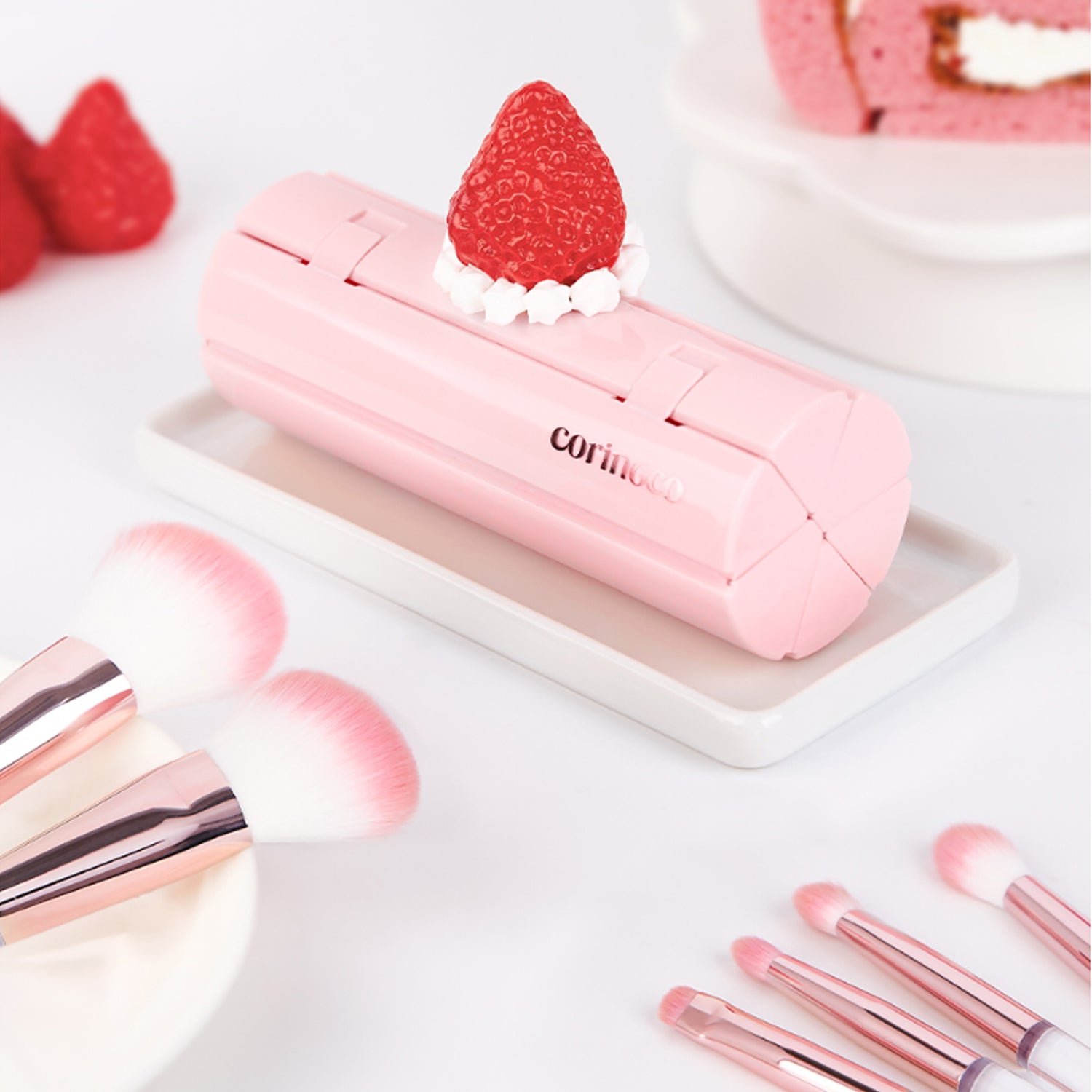 Coringco Pink Roll Makeup Brush Set 6pcs