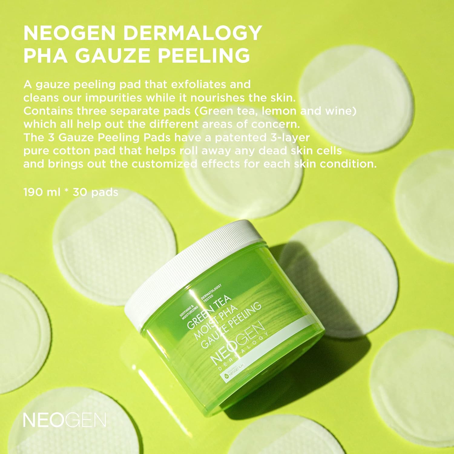 NEOGEN DERMALOGY Green Tea Moist Pha Gauze Peeling 30ea - DODOSKIN