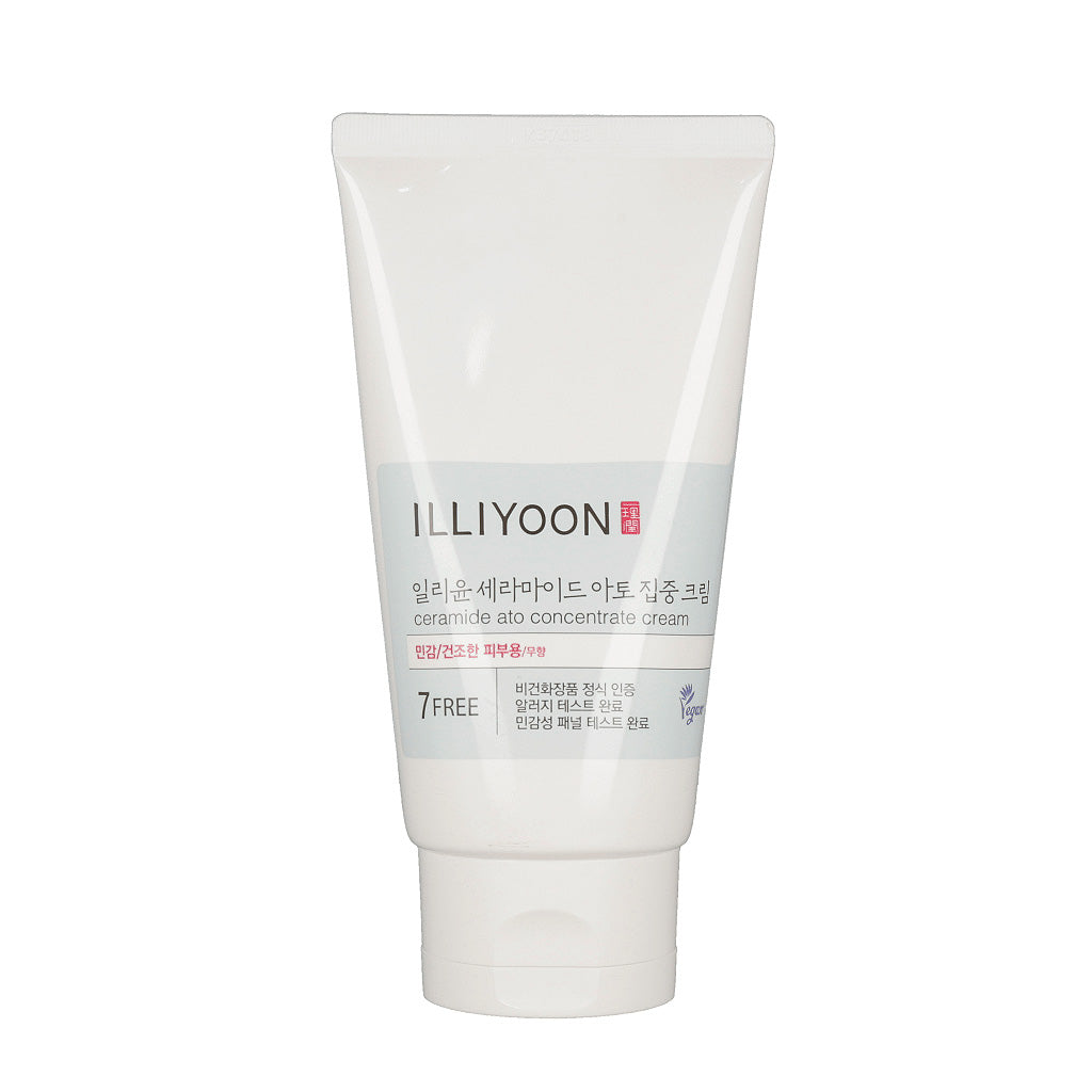 ILLIYOON Ceramide Ato Concentrate Cream 200ml in a white bottle with blue label.