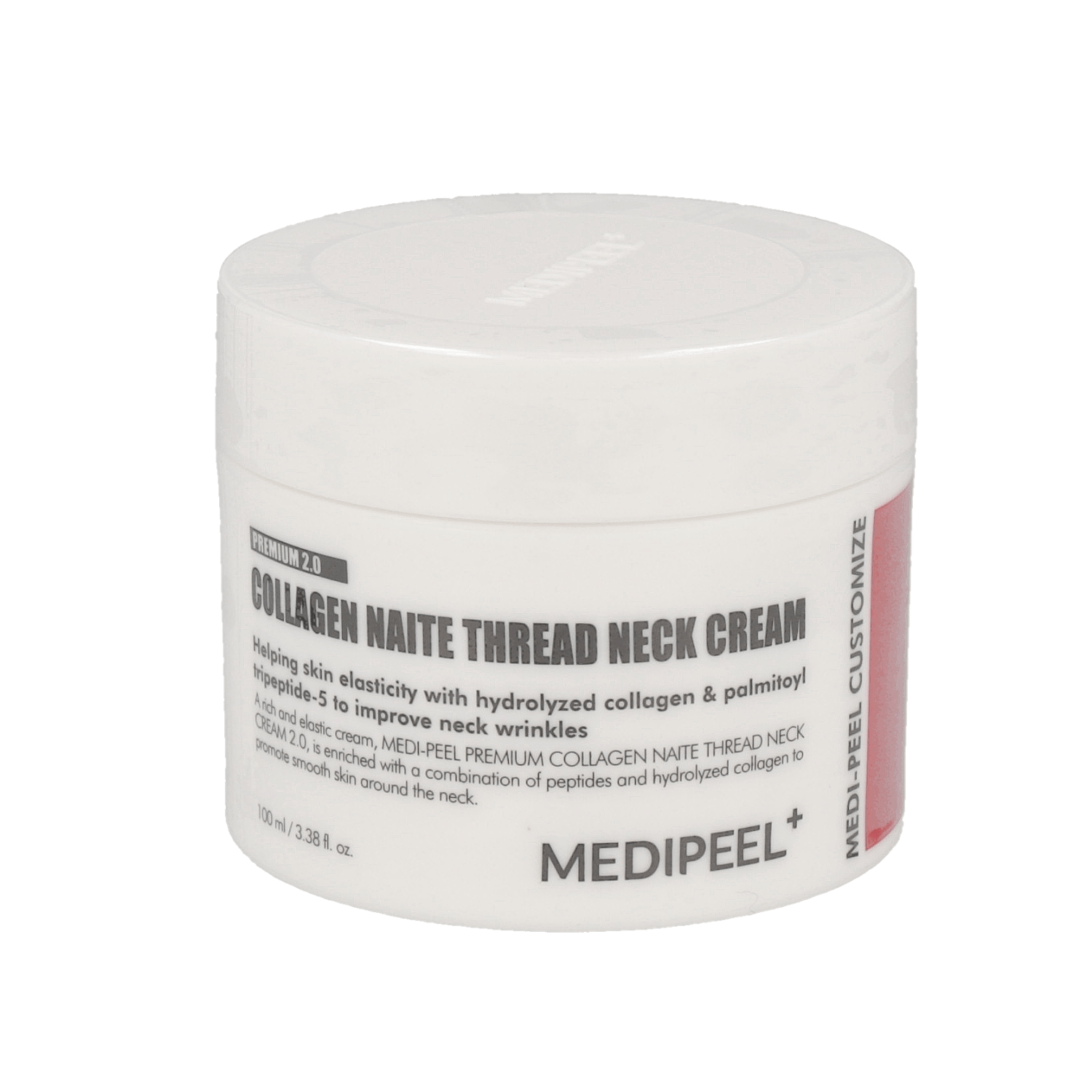 A bottle of MEDI-PEEL Collagen Naite Thread Neck Cream, white packaging with silver accents, 100ml