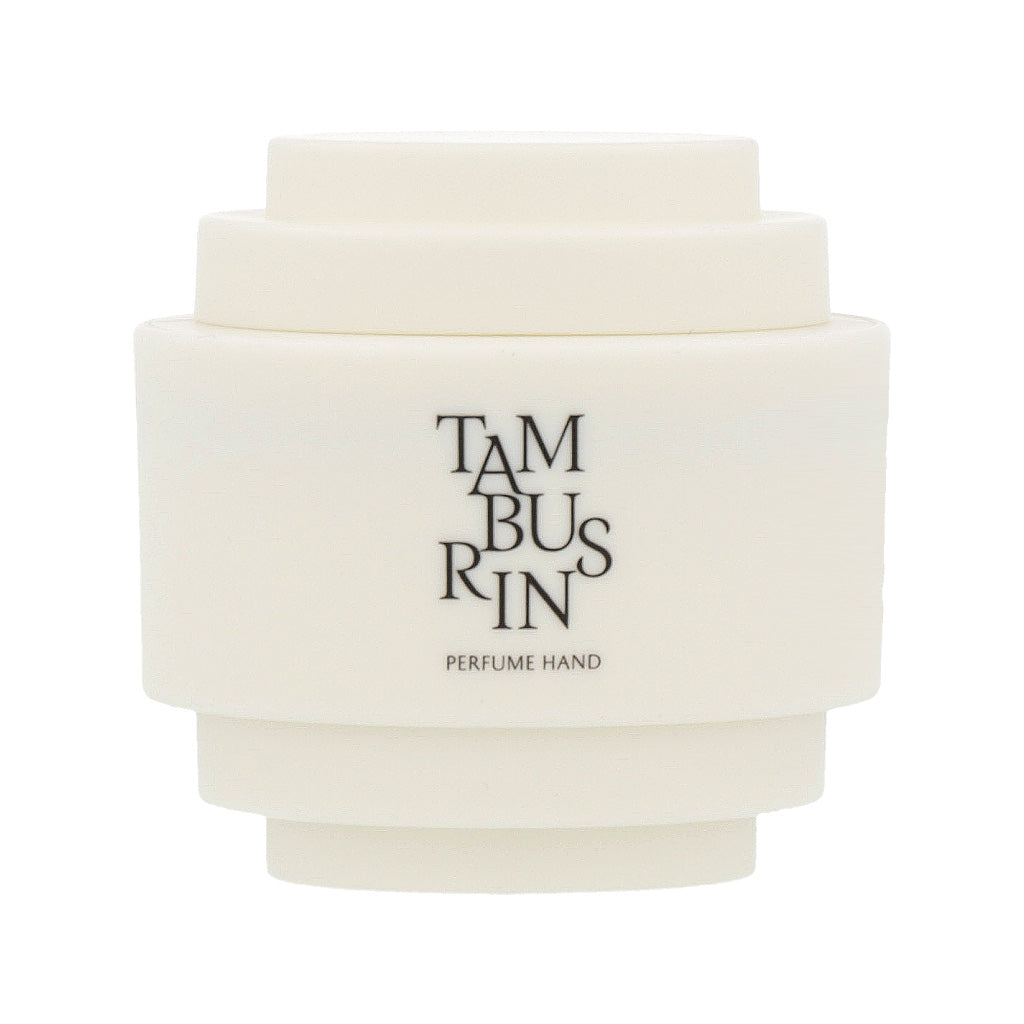30ml white container of TAMBURINS THE SHELL Perfume Hand, showcasing a cream-colored shell design. #VEIN