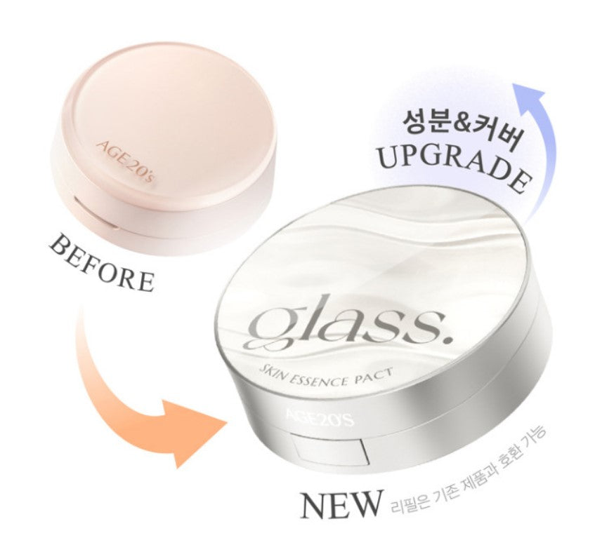 AGE20's Glass Skin Essence Pact Glow SPF50+ / PA++++ 12.5g - Original + Refill, for luminous skin shield.