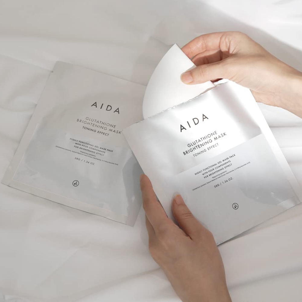 IDA Glutathione Brightening Mask, 38g, four sheets formulated to brighten and tone the skin for a healthier look.