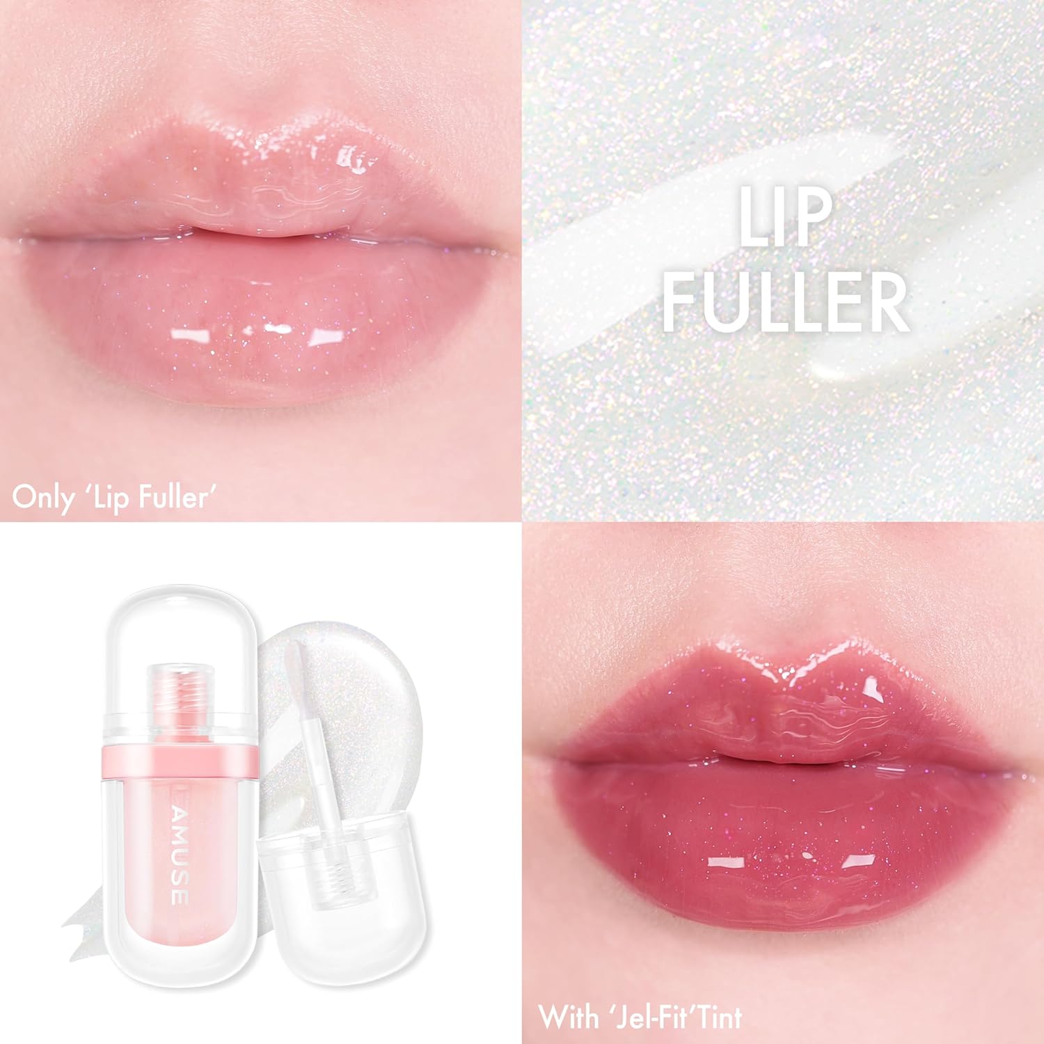 Image of showing the after effect of putting AMUSE Lip Fuller (Lip Plumper) 3.8g