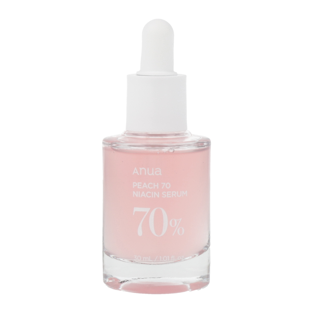 ANUA Peach 70 Niacin Serum 30ml -  is a brightening serum that harnesses the power of niacinamide and peach extract to improve skin tone and texture