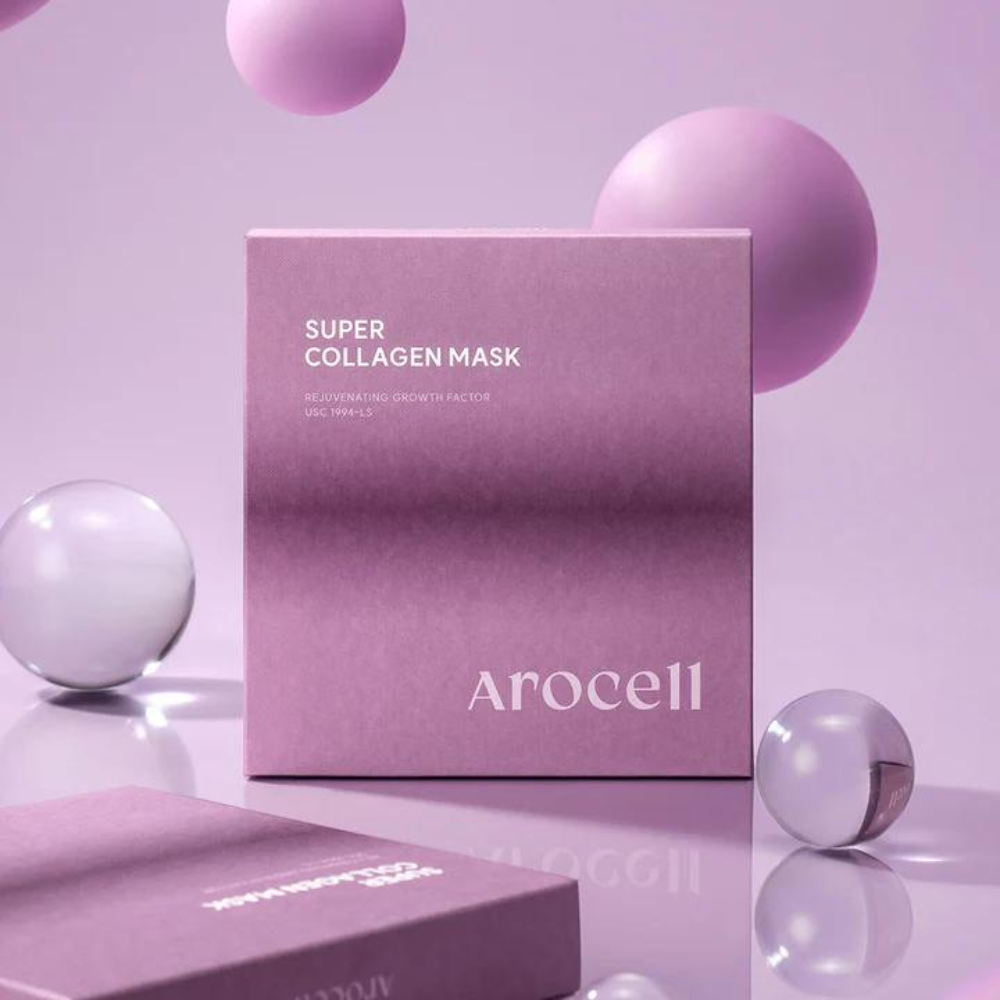 AROCELL Super Collagen Mask, a collection of eight masks formulated to nourish and revitalize the skin for a radiant look.