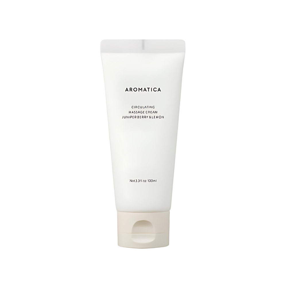 AROMATICA Circulating Massage Cream with Juniper Berry & Lemon in a 100ml jar, perfect for soothing and refreshing massages.