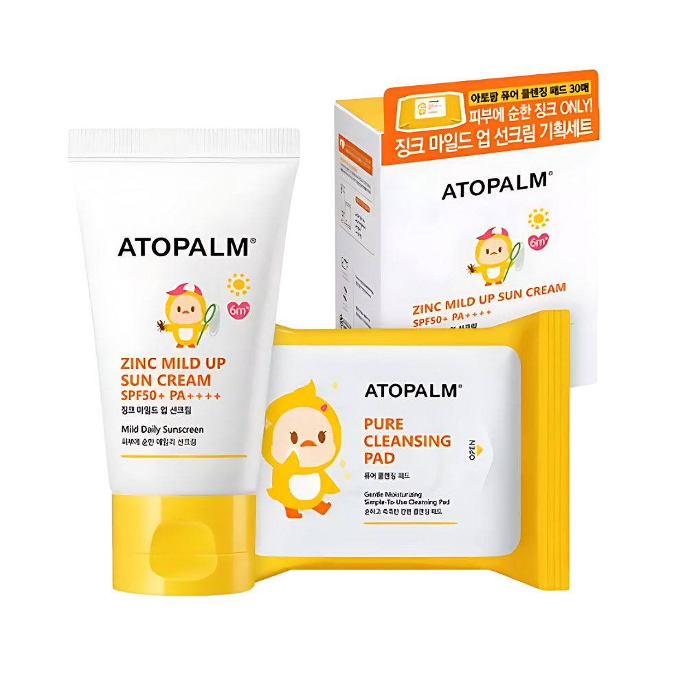ATOPALM Zinc Mild Up Sun Cream SPF50+ PA++++ 65g tube with special offer label.