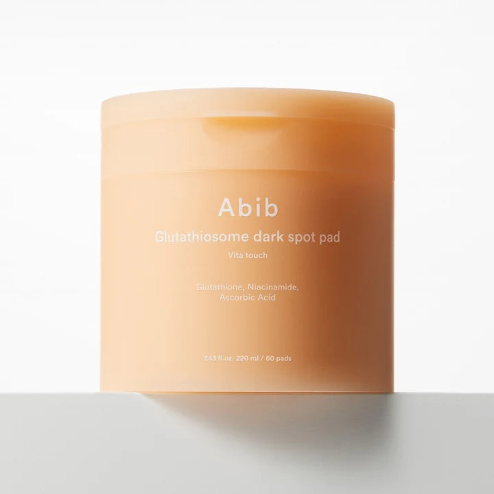 Abib Glutathiosome Dark Spot Pad Vita Touch 220ml*60P Set - a skincare set featuring pads to combat dark spots, with 60 pads in a 220ml bottle for effective treatment.