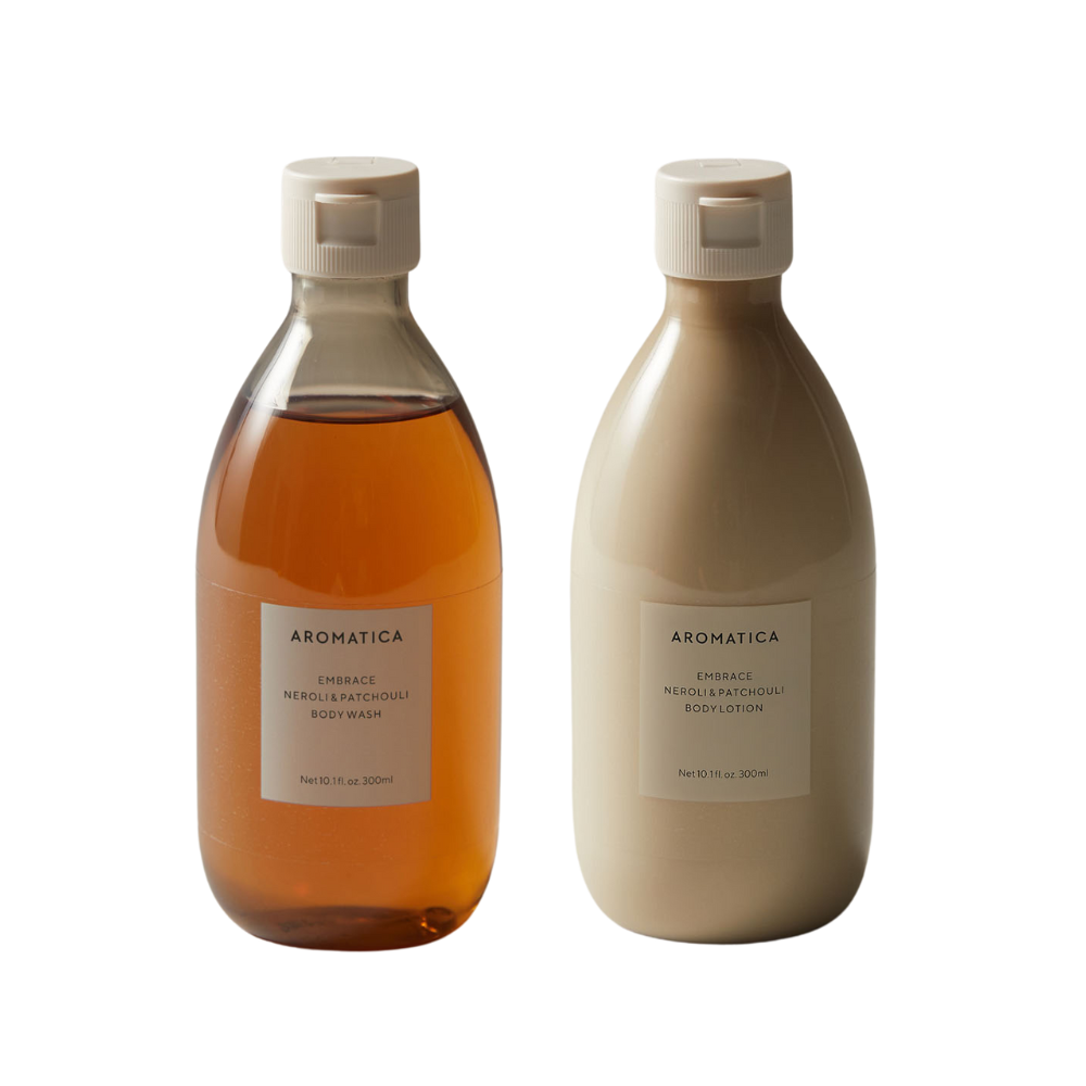 Aromatica Embrace Body Wash/Lotion in Neroli & Patchouli, 500ml bottle, perfect for a refreshing and soothing shower experience.