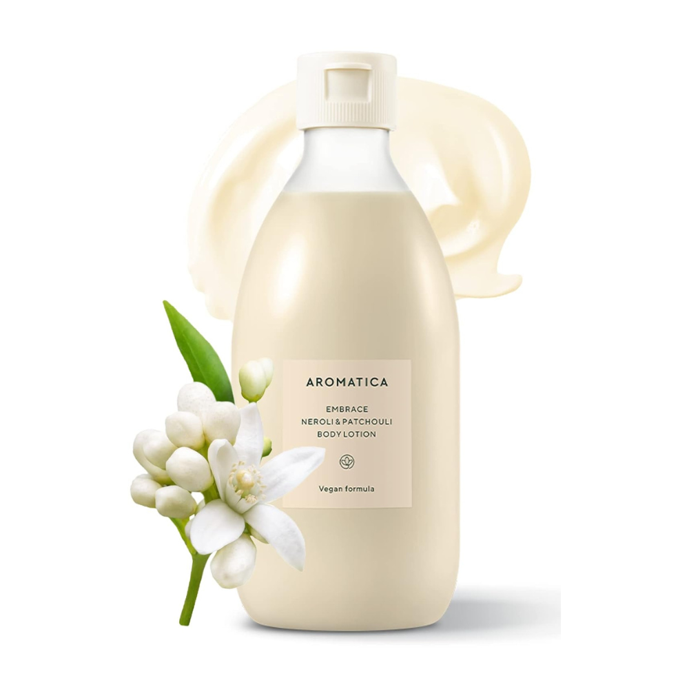 Aromatica Embrace Body Wash/Lotion, 500ml, blends Neroli & Patchouli for a soothing and aromatic bathing experience.