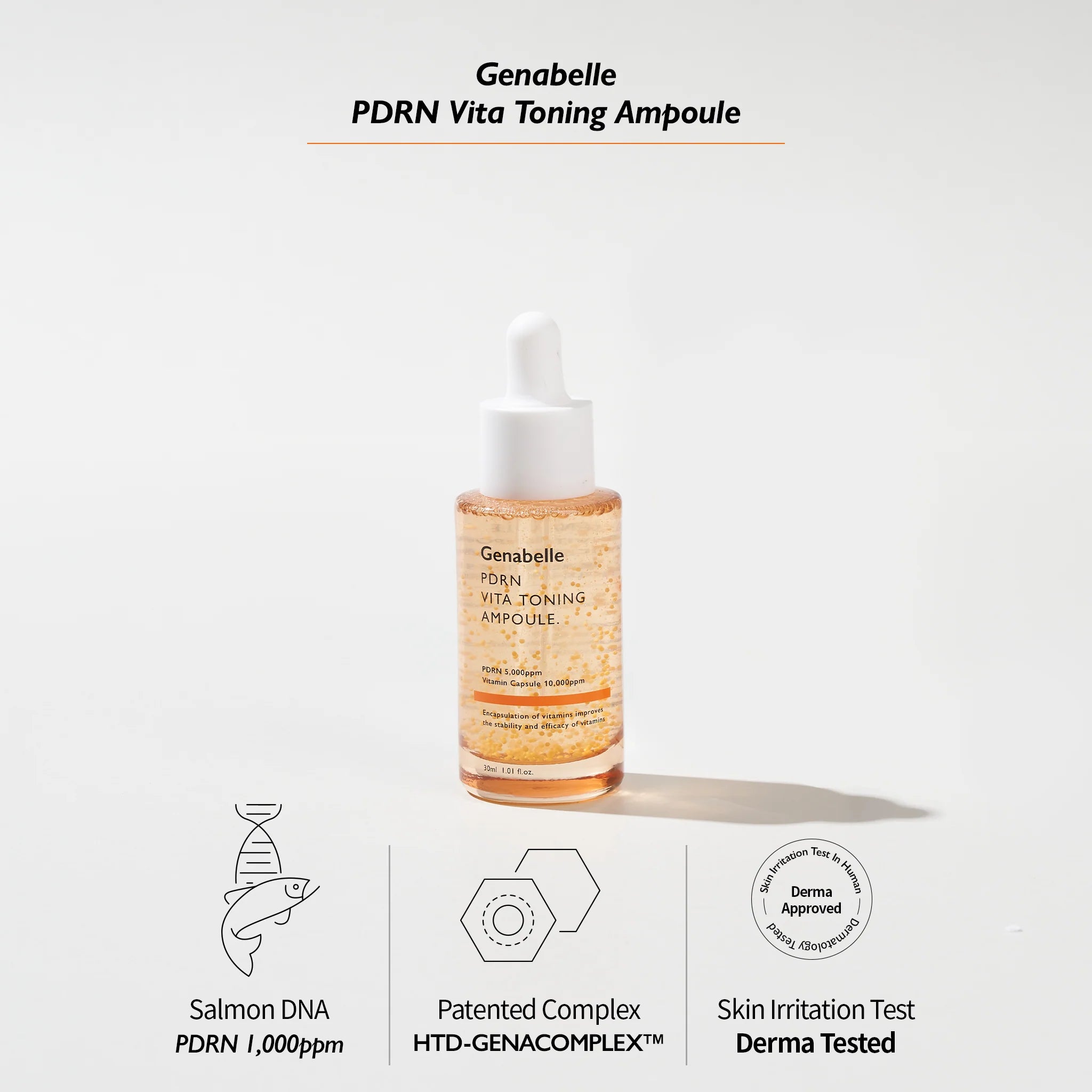 Genabelle PDRN Vita Toning Ampoule in a 30ml bottle for skin rejuvenation.