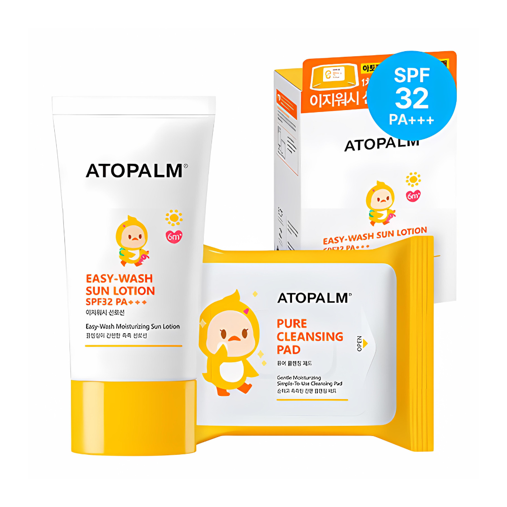 Atopalm Easy Wash Sun Lotion 60ml Special Set- with gentle cleansing and SPF protection for sensitive skin.