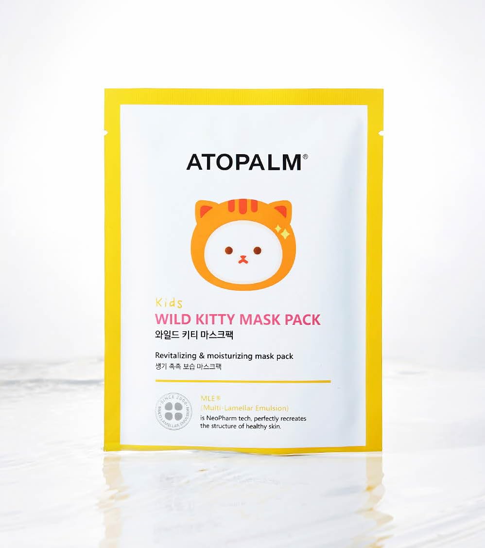  5 Atopalm Kids Wild Kitty Mask Sheets, 15g each, in a convenient pack.