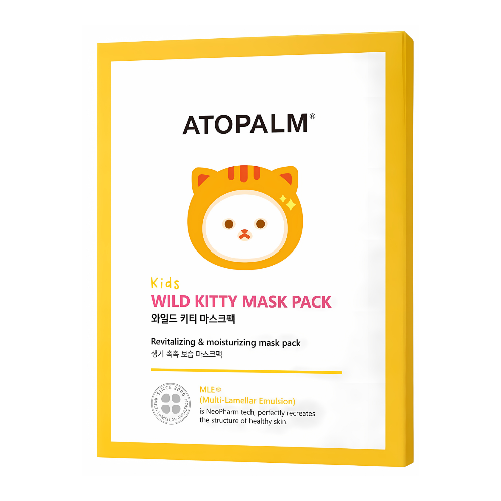 Convenient pack of 5 Atopalm Kids Wild Kitty Mask Sheets, each with 15g of product.