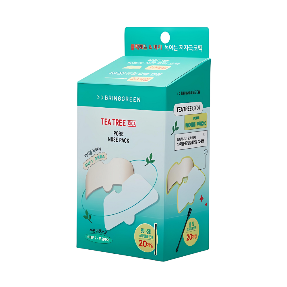 BRING GREEN Tea Tree Cica Nose Pack, 10 pieces, designed to cleanse and soothe the skin on the nose effectively.