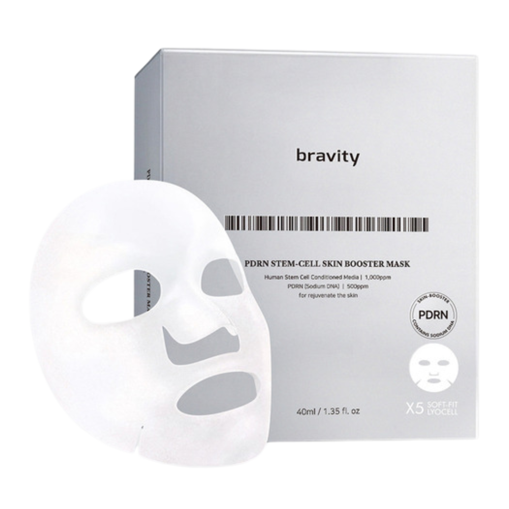 Bravity PDN Stemcell Skin Booster Mask 40ml x 5 sheets - a skincare product designed to boost skin health and hydration.