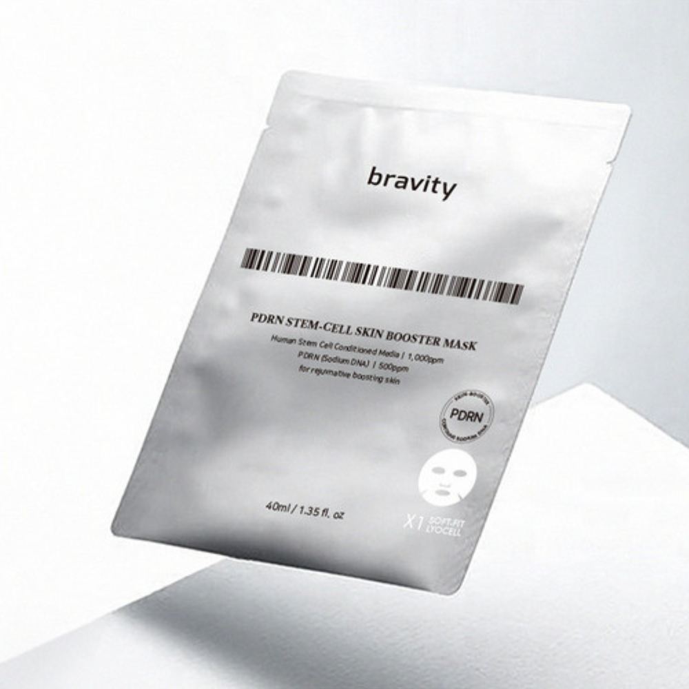 Bravity PDN Stemcell Skin Booster Mask 40ml x 5 sheets - a mask containing stem cells to enhance skin rejuvenation and moisture.