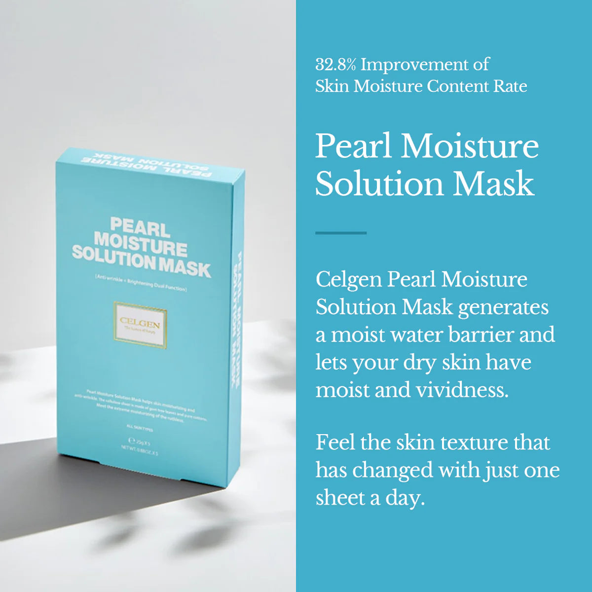 CELGEN Pearl Moisture Solution Mask 25g 5ea- includes five individual masks formulated to hydrate and revitalize the skin.