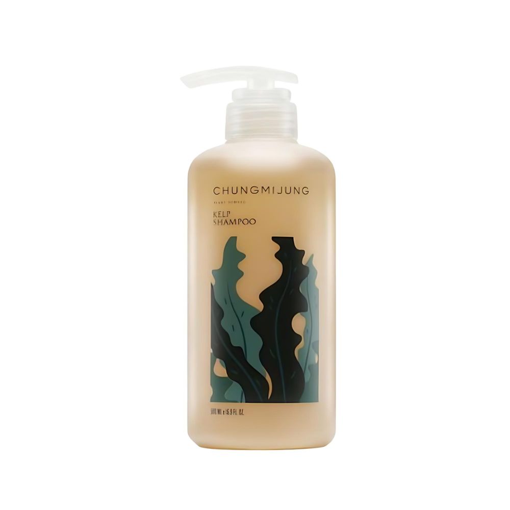 CHUNGMIJUNG Kelp Shampoo 500ml, a nourishing shampoo enriched with kelp extract to deeply cleanse and hydrate the hair and scalp. This shampoo helps to restore moisture, promote scalp health, and add shine to the hair. 