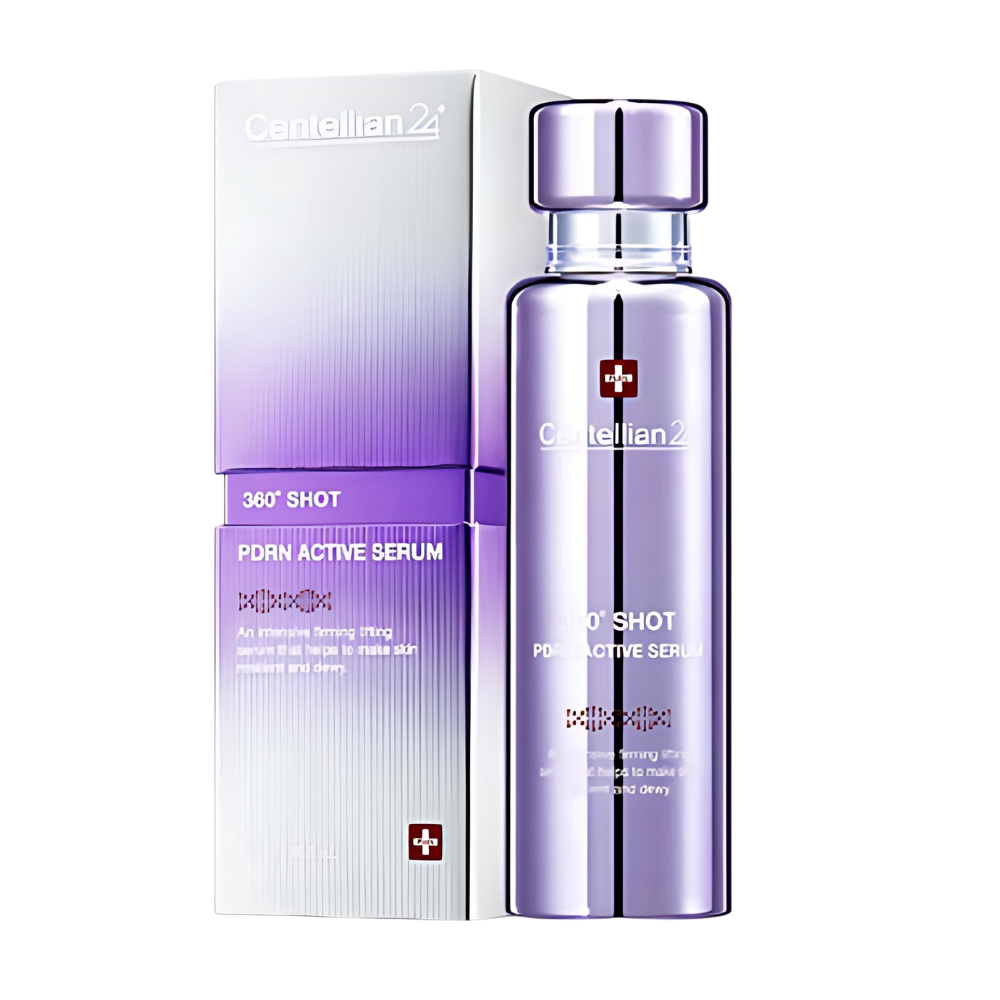 Centellian24 360° Shot PDRN Active Serum 50ml in a white bottle with blue label and silver cap.