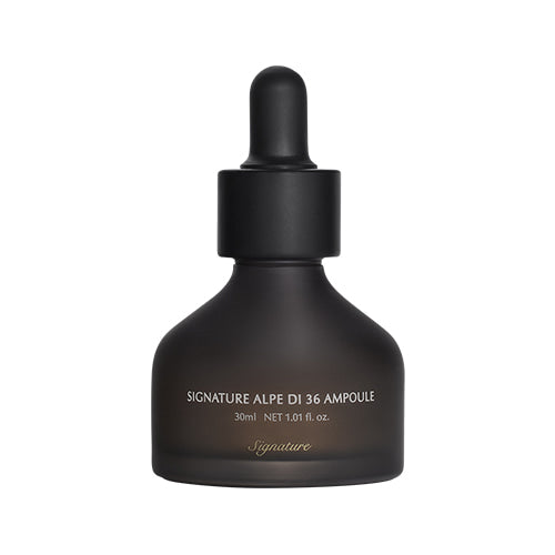 Black serum bottle with black cap, DEMAR3 Signature Alpe Di 36 Ampoule 30ml label.