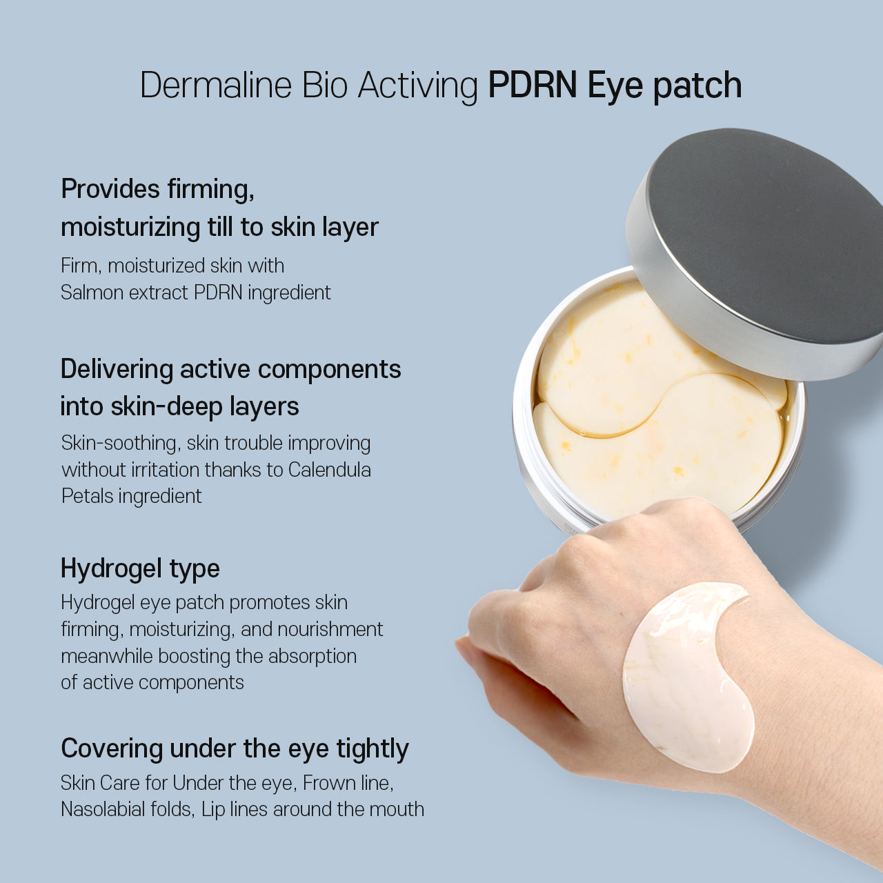 Dermaline Bio Activing PDRN Eye Patch 1.4g*60ea for rejuvenating and brightening the under-eye area.