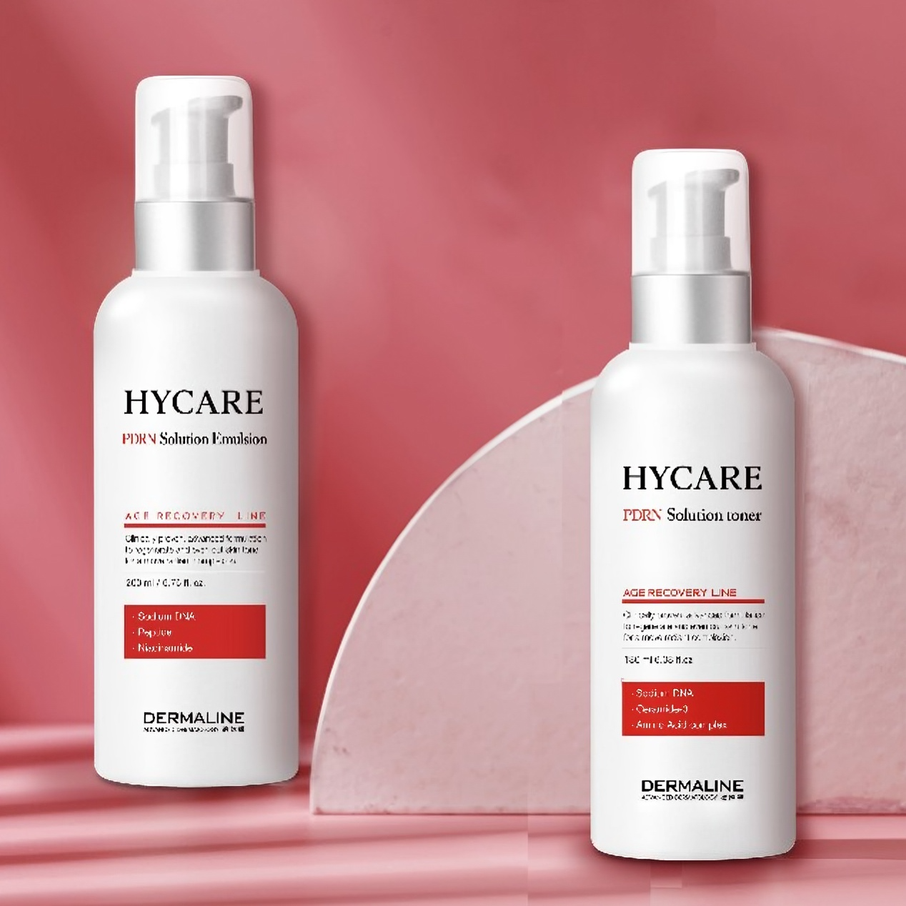  200ml bottle of Dermaline Hycare PDRN Solution Emulsion, a skincare product for skin hydration and rejuvenation.