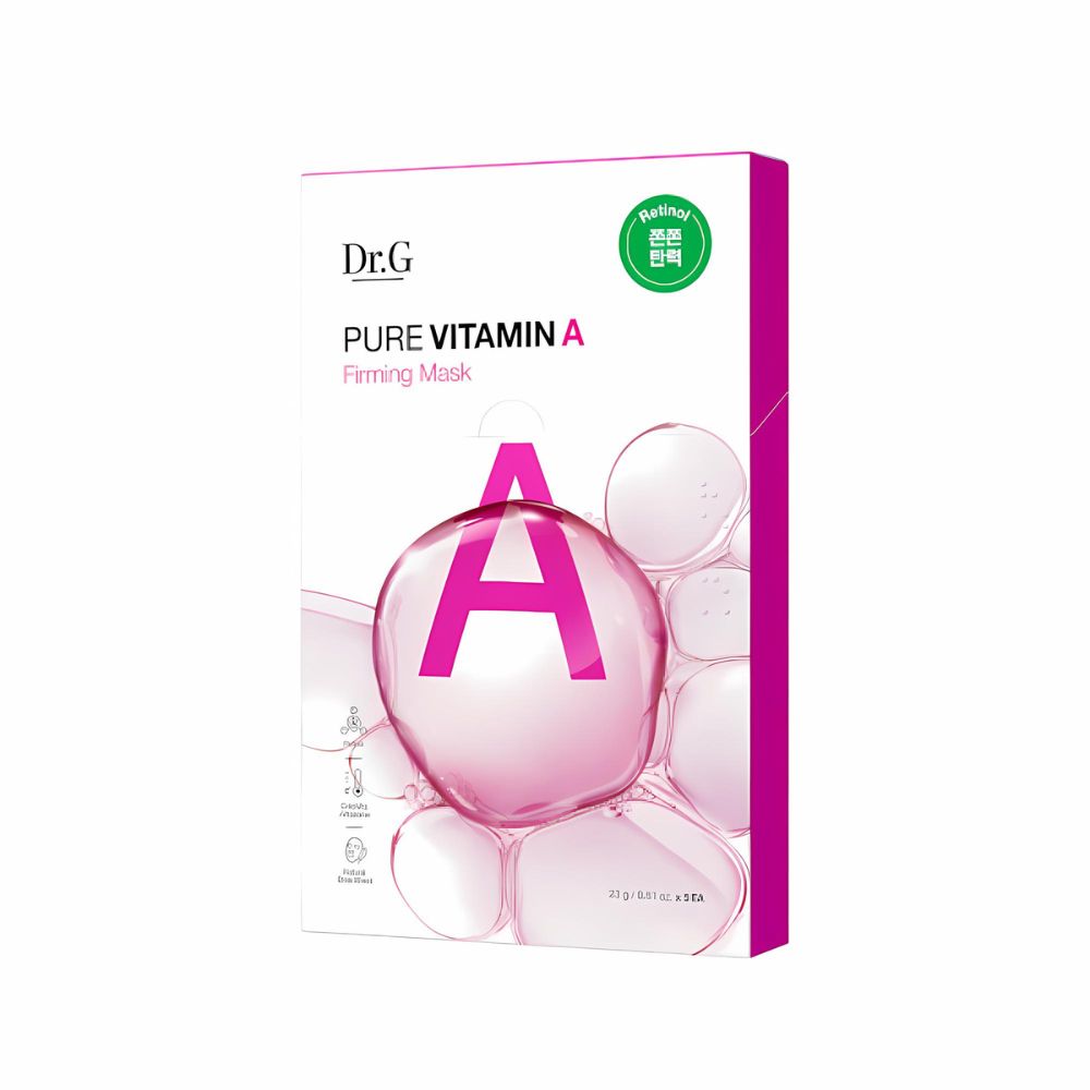 The Dr.G Pure Vitamin A Firming Mask Sheet 5ea is a set of revitalizing sheet masks designed to enhance skin firmness and elasticity.