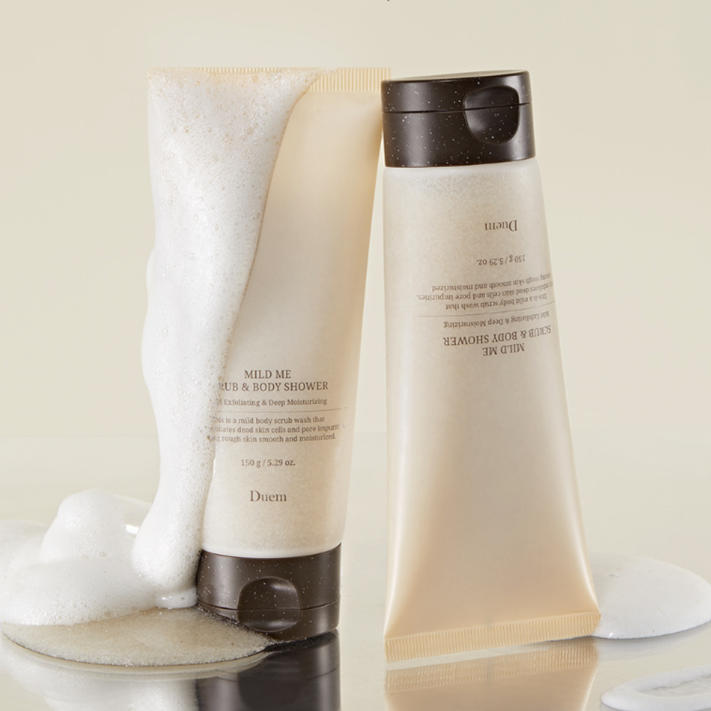 Duem Mild Me Scrub & Body Shower 150g: Exfoliating body scrub designed for a soothing and invigorating cleansing routine.