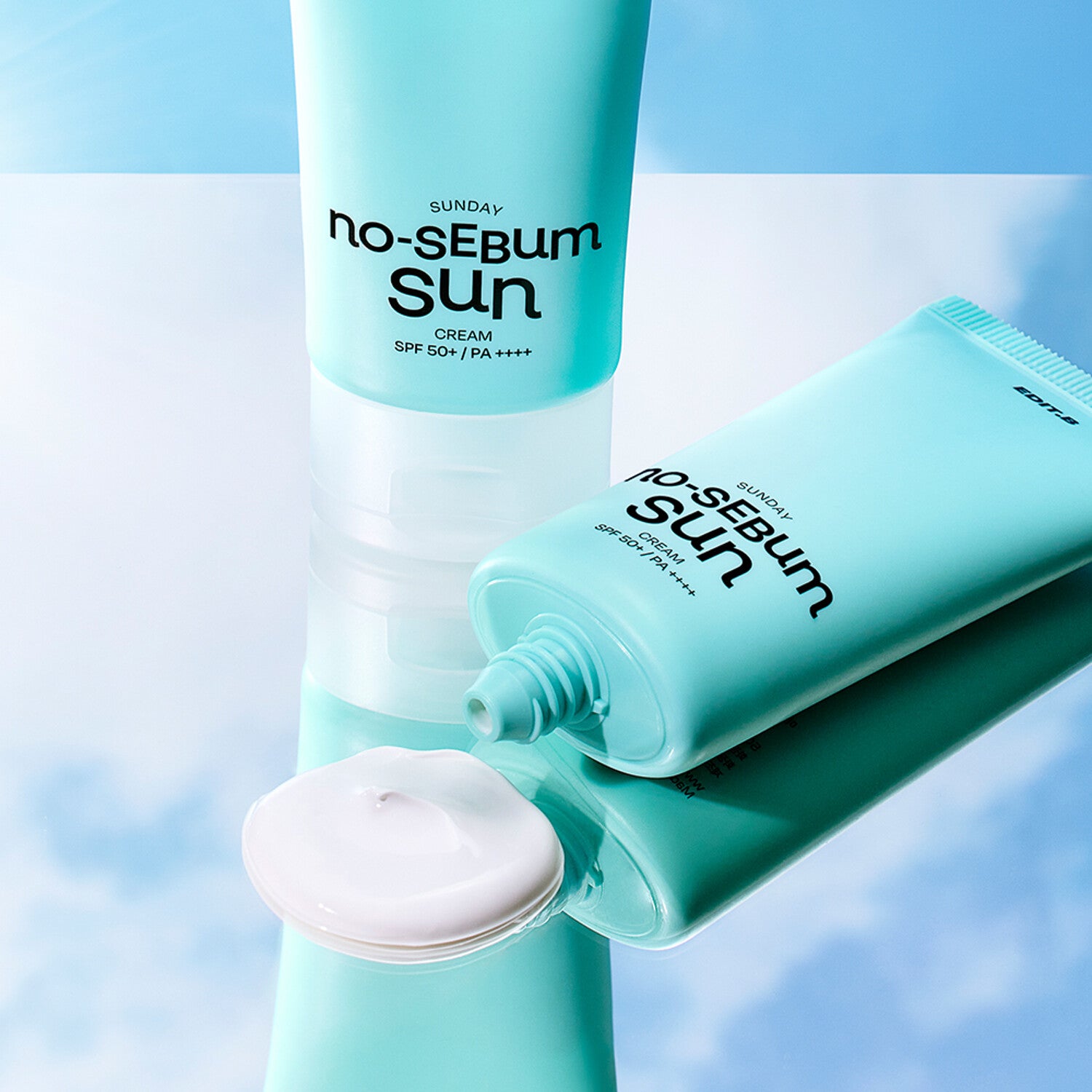 EDIT.B Sunday No-Sebum Sun Cream SPF50+ PA++++ in a 50ml tube, offering high sun protection and a matte finish for oily skin.