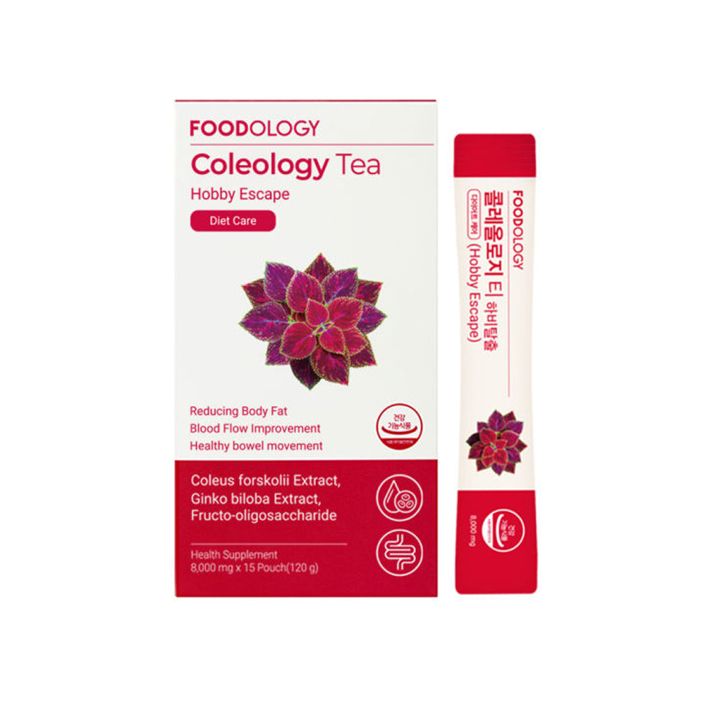 A pack of Coleology Tea containing 8,000mg in 15 pouches, totaling 120g.