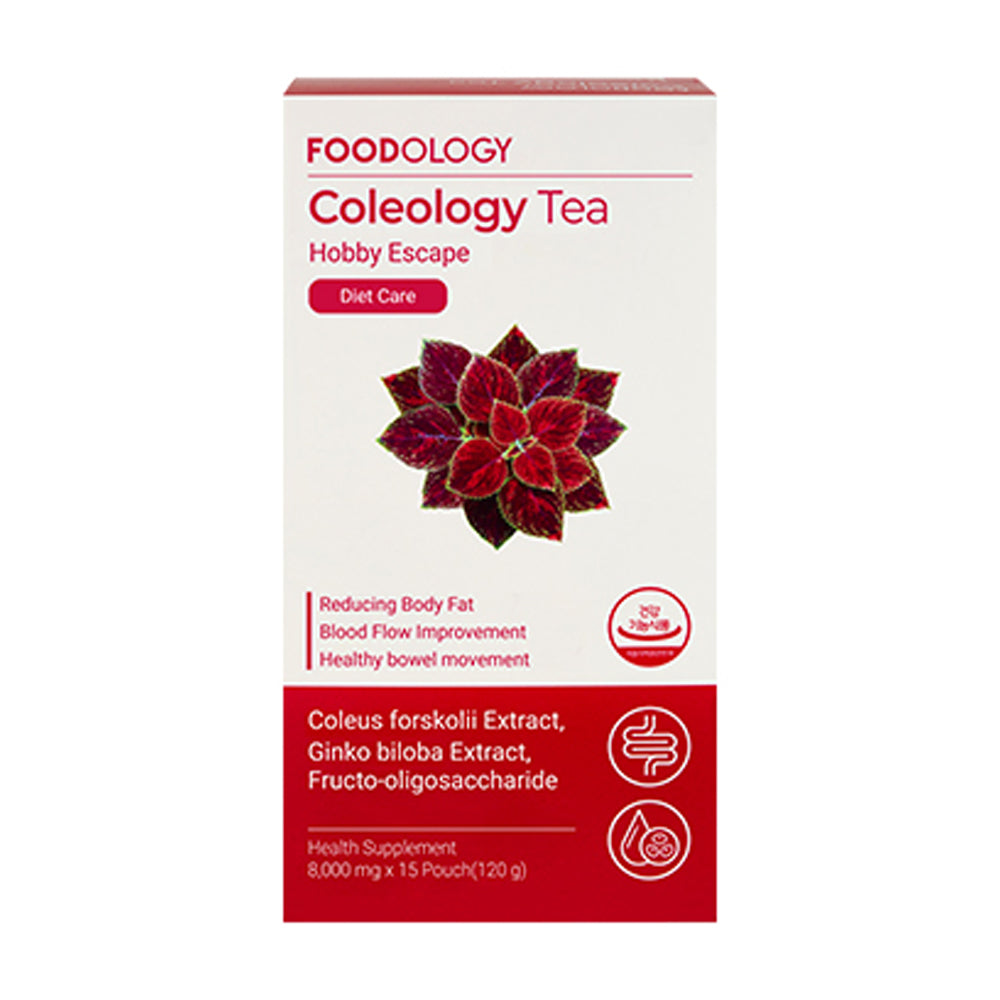 Coleology Tea pack with 15 pouches, each containing 8,000mg, weighing 120g.