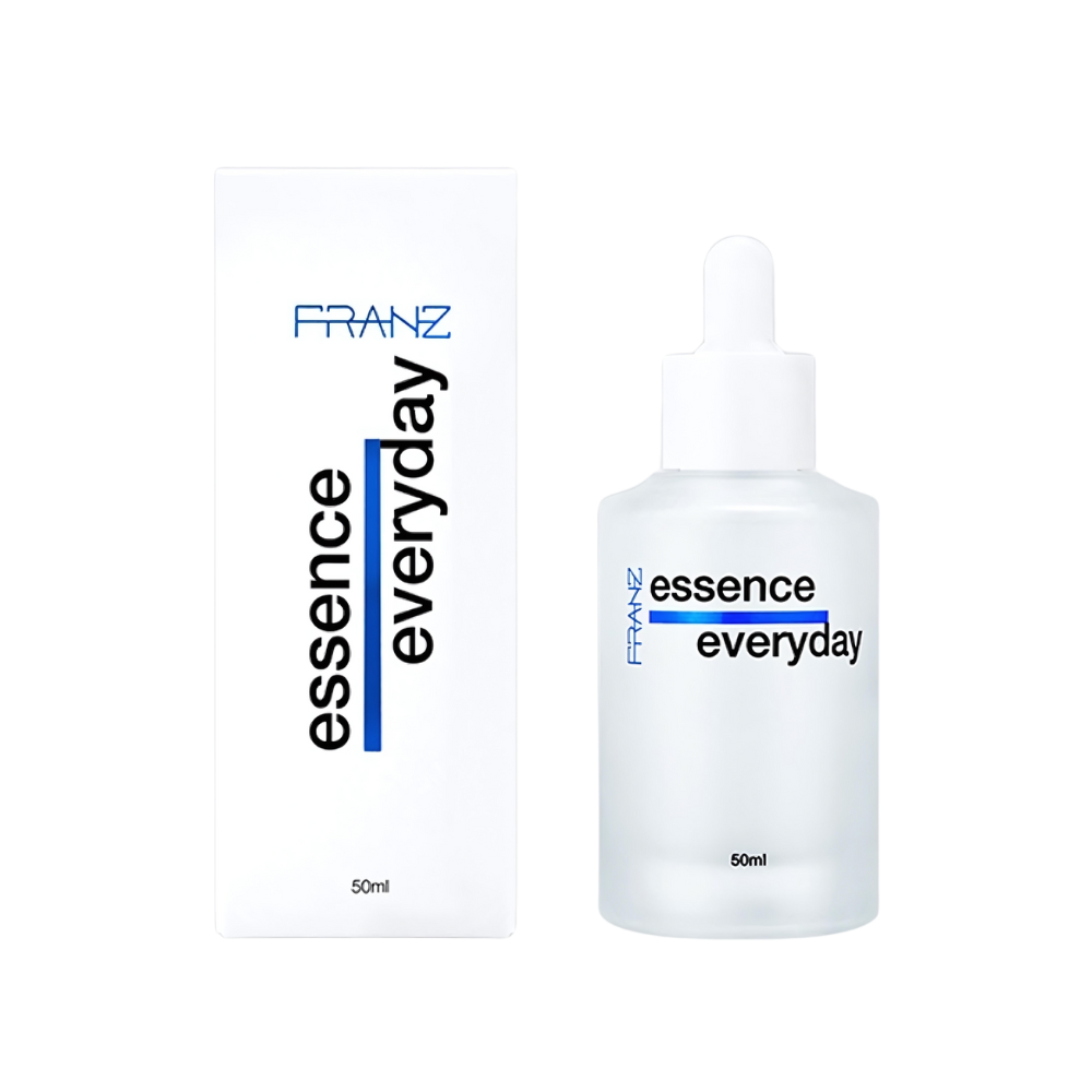 FRANZ Everyday Essence Face Serum 50ml bottle, designed for daily skincare, promoting hydration and a radiant complexion.