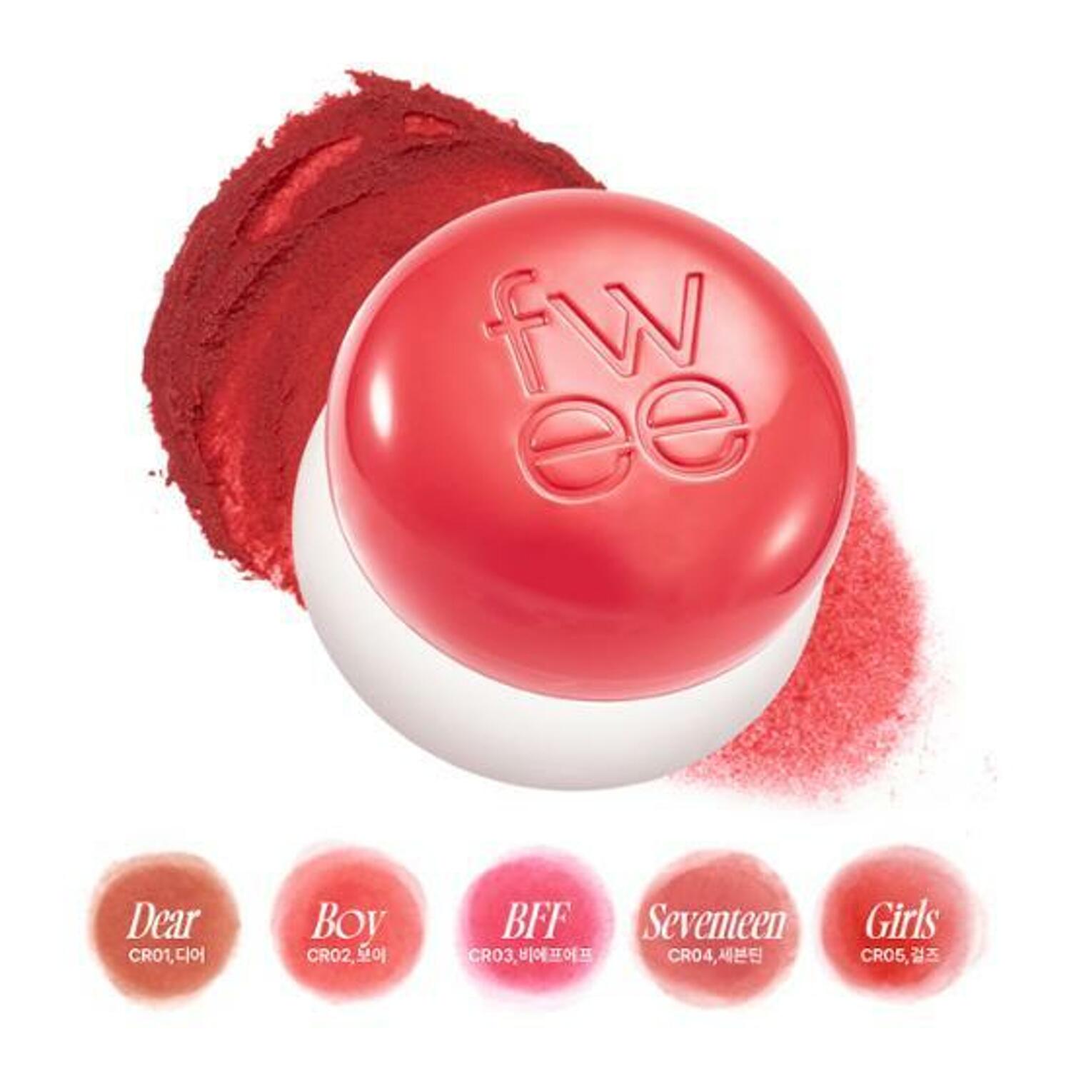 Image of Fwee Lip & Cheek Blurry Pudding Pot 5g in 5 colors.