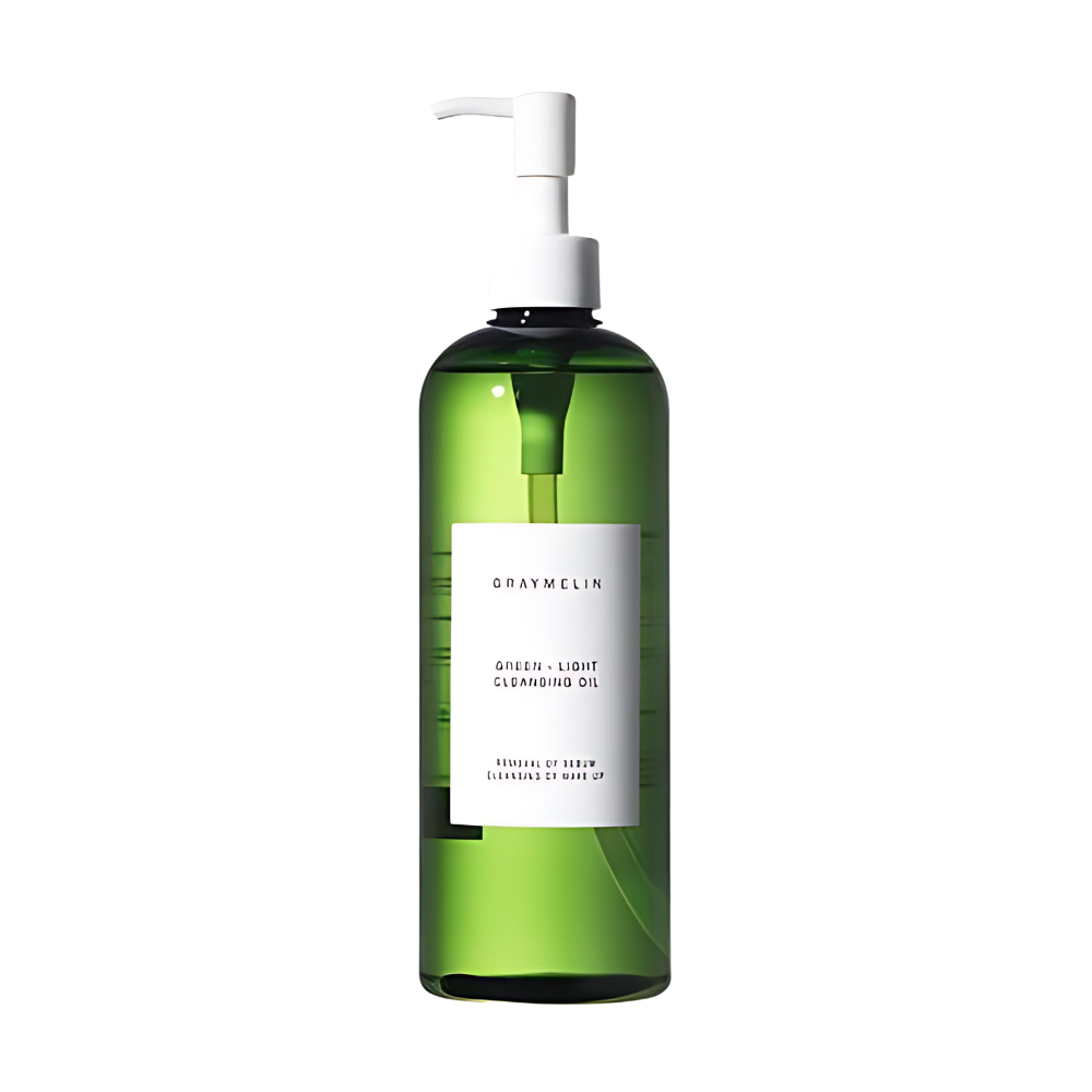 A 400ml bottle of GRAYMELIN Green Light Cleansing Oil, featuring a green label and cap.